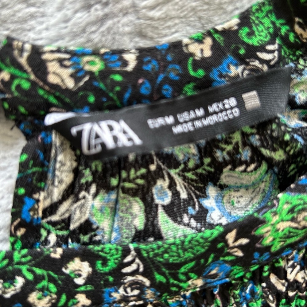 Zara Mini Green Blue Dress Floral dress - Picture 7 of 7